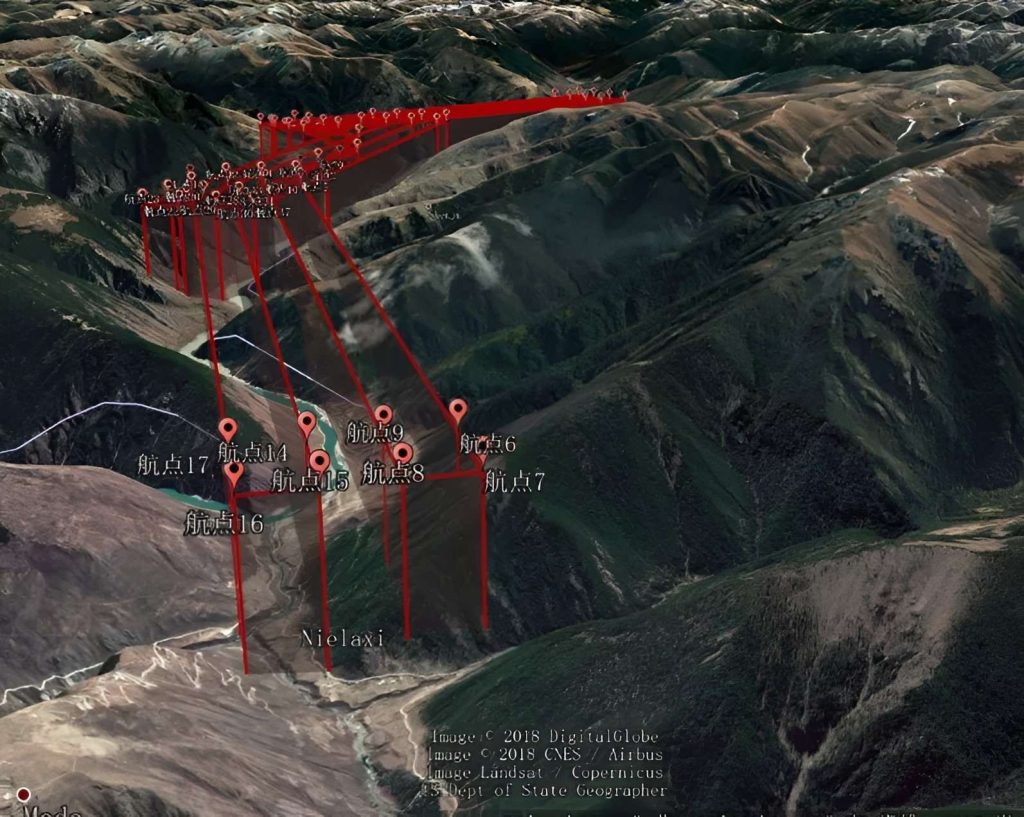 The flight plan of CW-007 in Jinsha river landslide