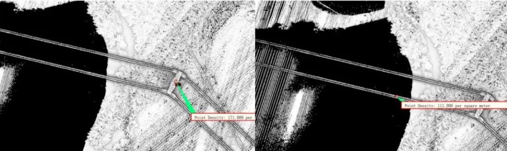 Density of tower and corridor point clouds collected by CW-15 with JoLiDAR-1000