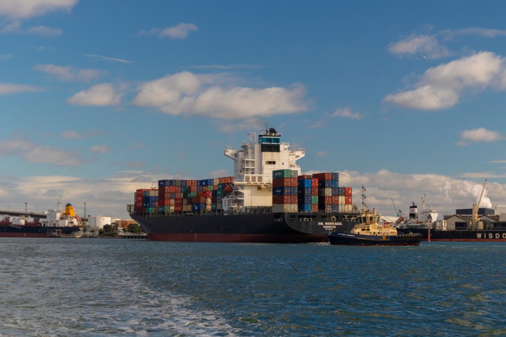 Cargo ship near the maritime port