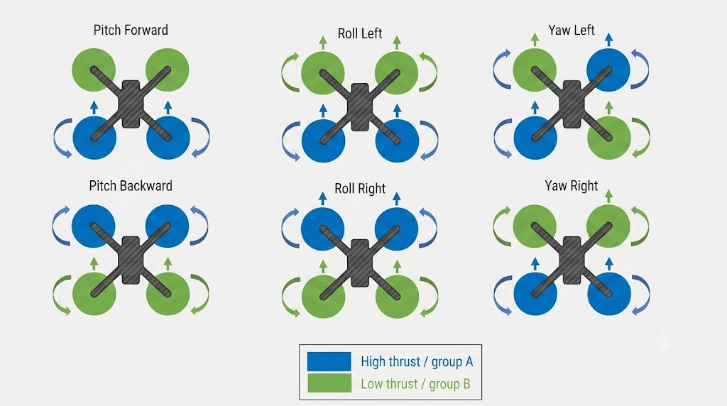 How do quadcopters drone move