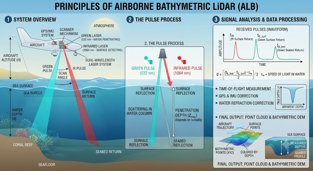 How does bathymetric LiDAR work