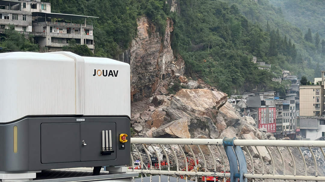 JOS-P200 multirotor UAV hangar system deployed at the landslide site